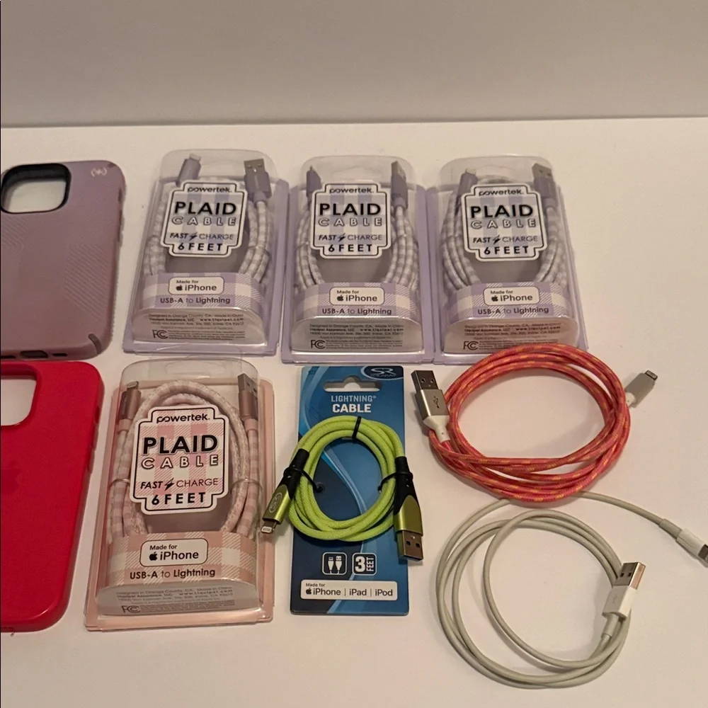 Apple Charging Cable & Case Set - Red, Purple, White